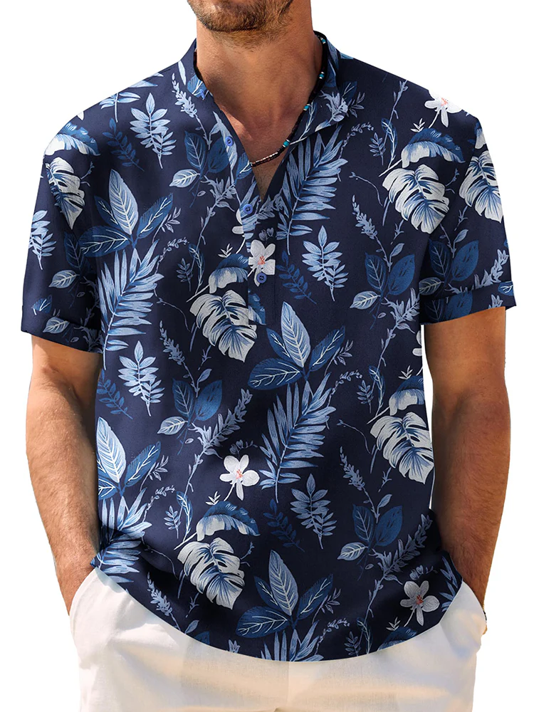 Casual Breathable Hawaiian Henley Shirt (US Only) - Image 7