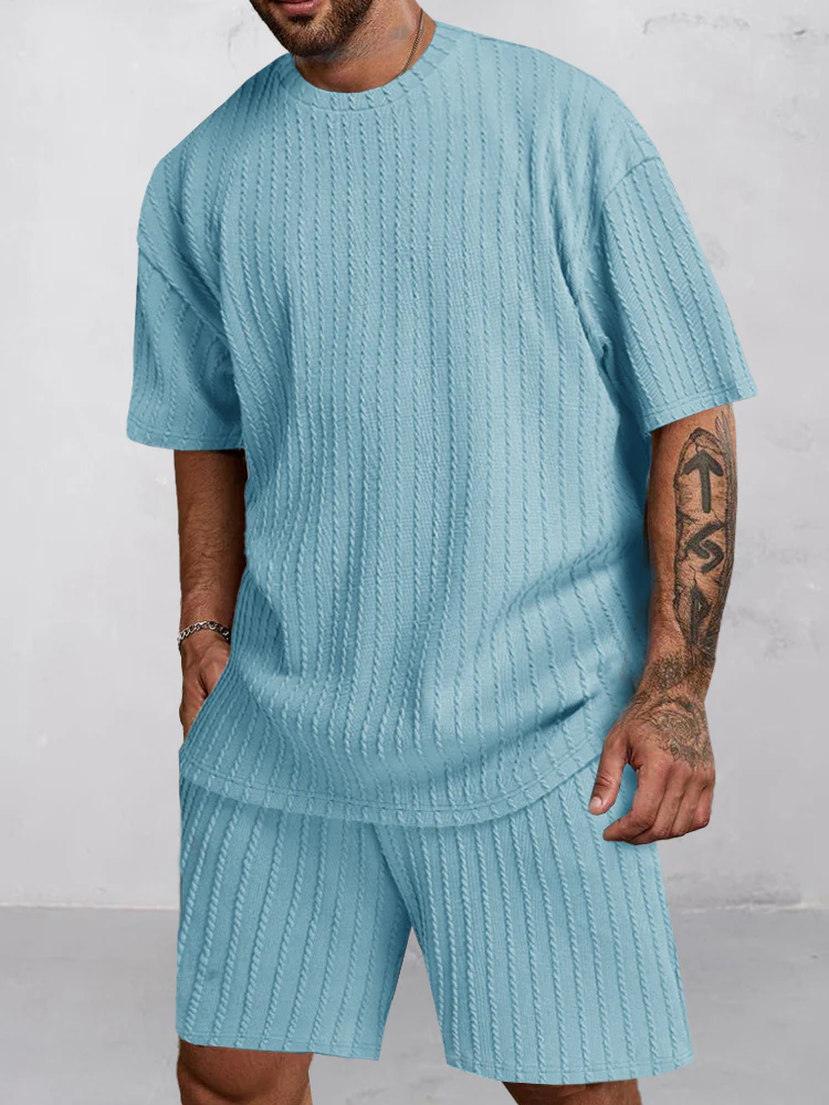 Casual Vertical Textured T-Shirt Set - Image 3