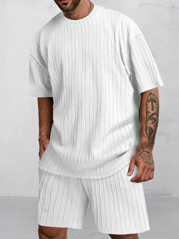 Casual Vertical Textured T-Shirt Set - Image 5