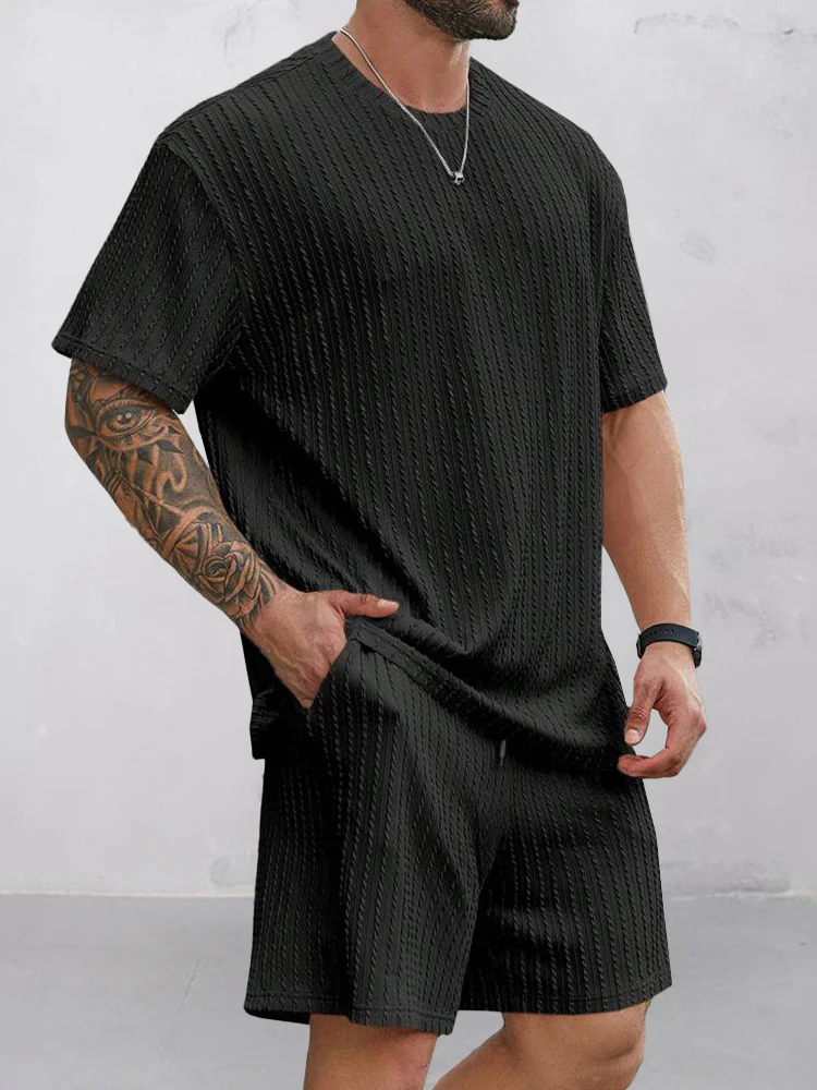 Casual Vertical Textured T-Shirt Set - Image 6
