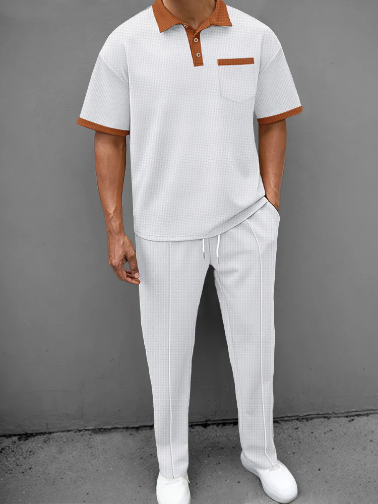 Casual Waffle Polo Shirt Set - Image 3