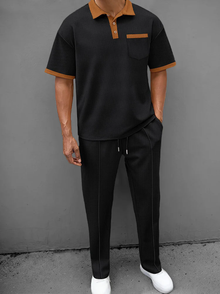 Casual Waffle Polo Shirt Set - Image 4
