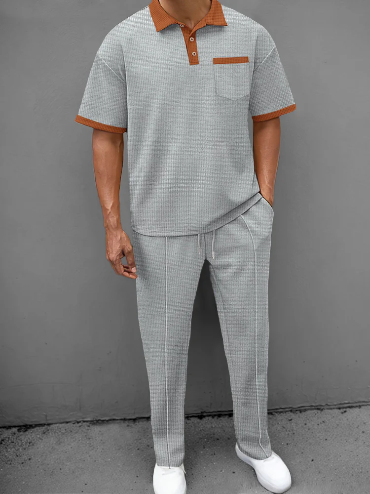 Casual Waffle Polo Shirt Set - Image 5