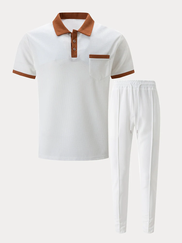 Casual Waffle Polo Shirt Set - Image 6