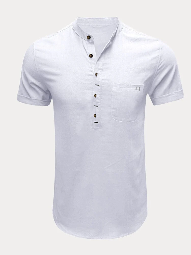 Casual Half Button Cotton Linen Shirt - Image 10