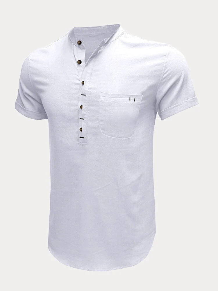 Casual Half Button Cotton Linen Shirt - Image 11