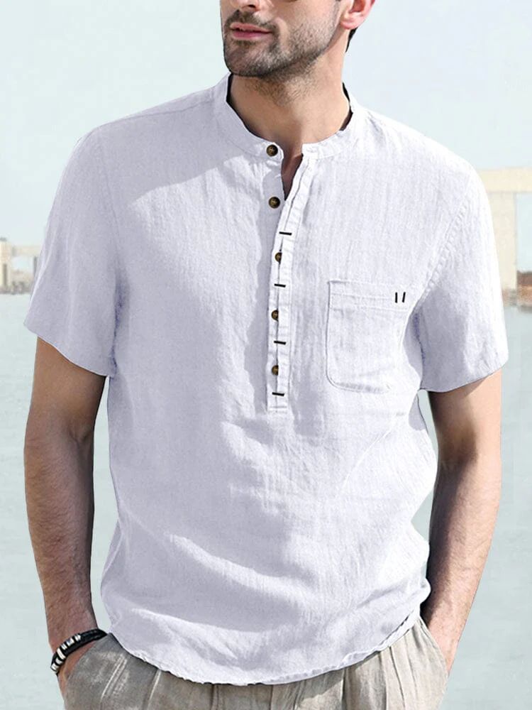 Casual Half Button Cotton Linen Shirt - Image 3