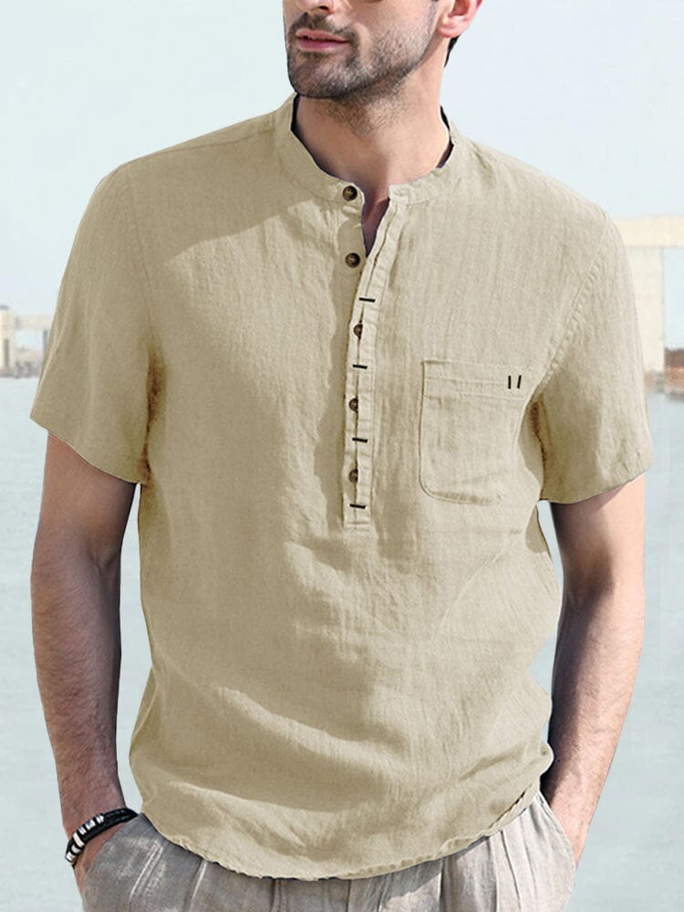 Casual Half Button Cotton Linen Shirt - Image 4