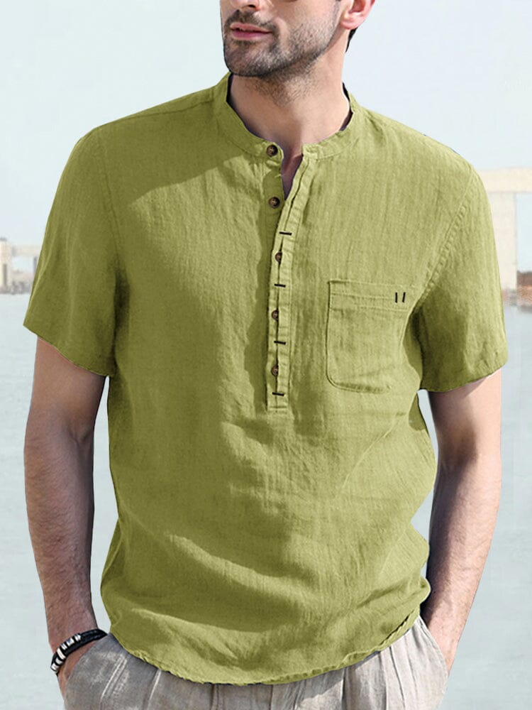 Casual Half Button Cotton Linen Shirt - Image 5