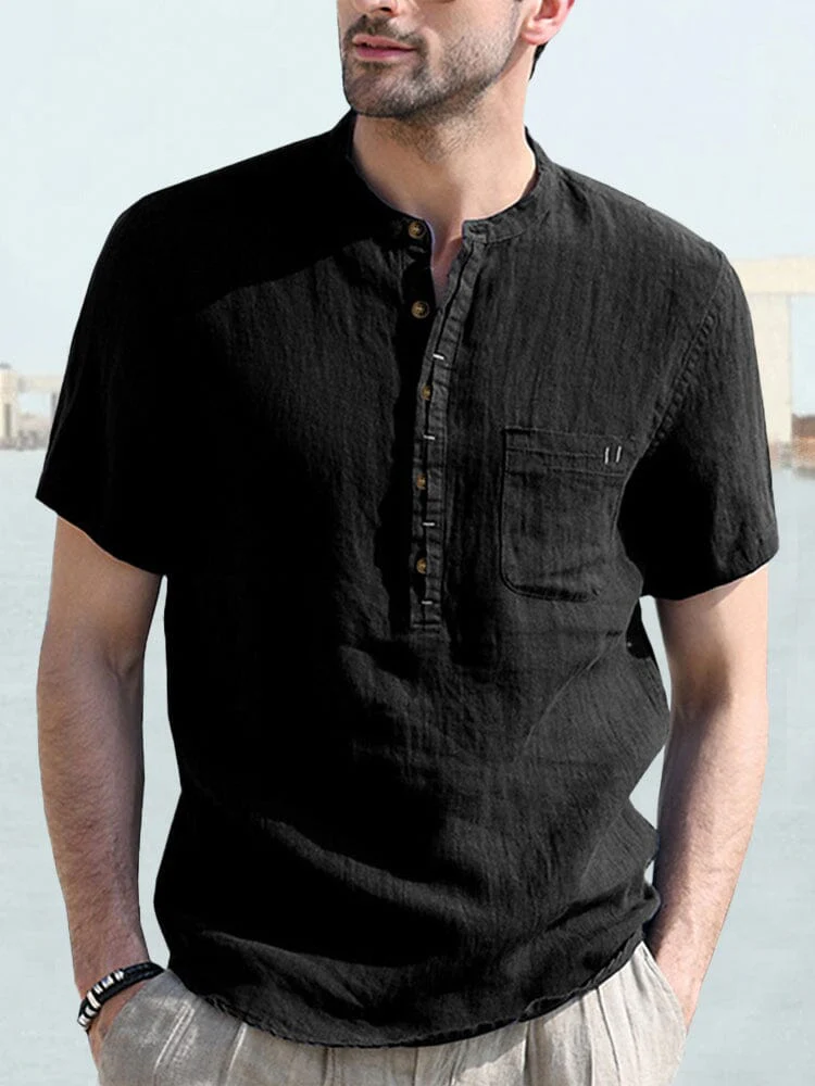 Casual Half Button Cotton Linen Shirt - Image 6