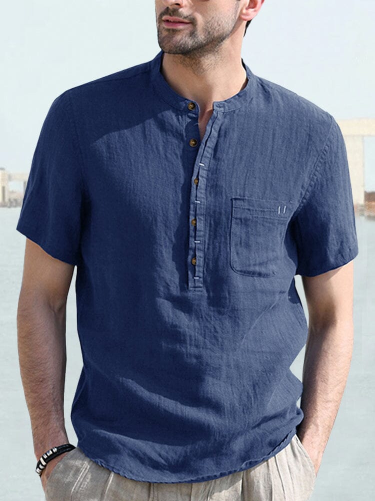 Casual Half Button Cotton Linen Shirt - Image 7