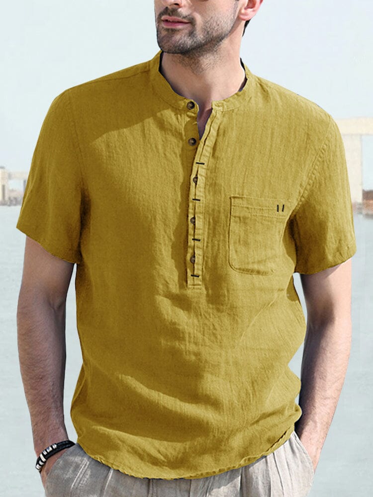 Casual Half Button Cotton Linen Shirt - Image 8