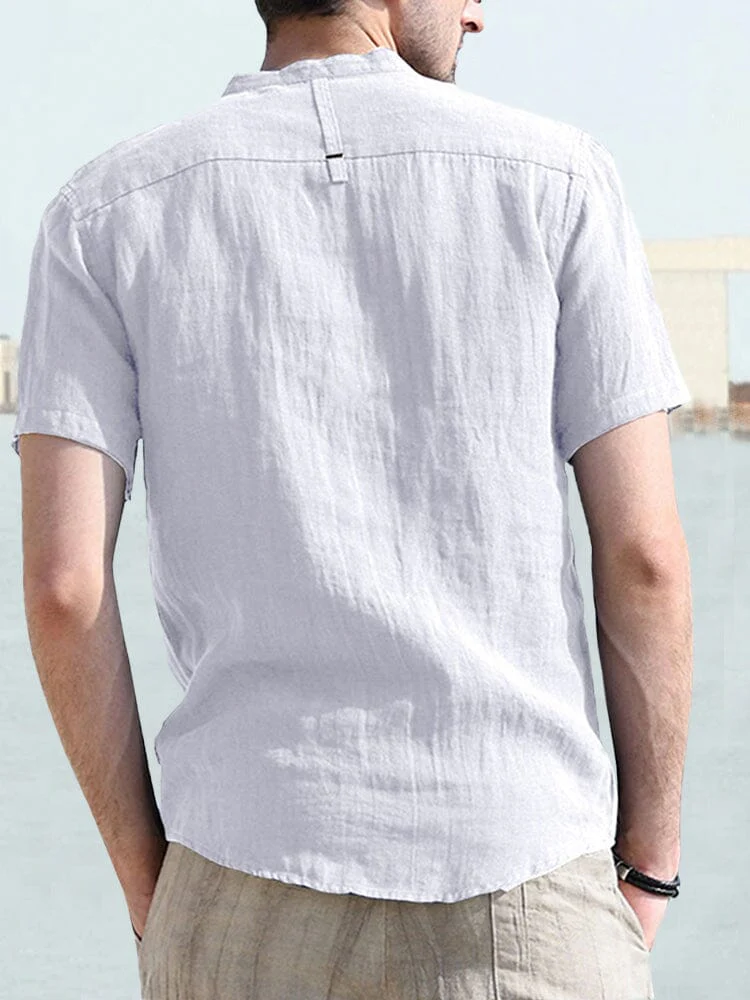 Casual Half Button Cotton Linen Shirt - Image 9