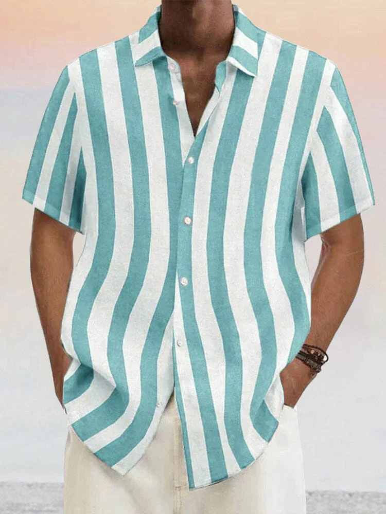 Classic Casual Cotton Linen Stripe Shirt - Image 3