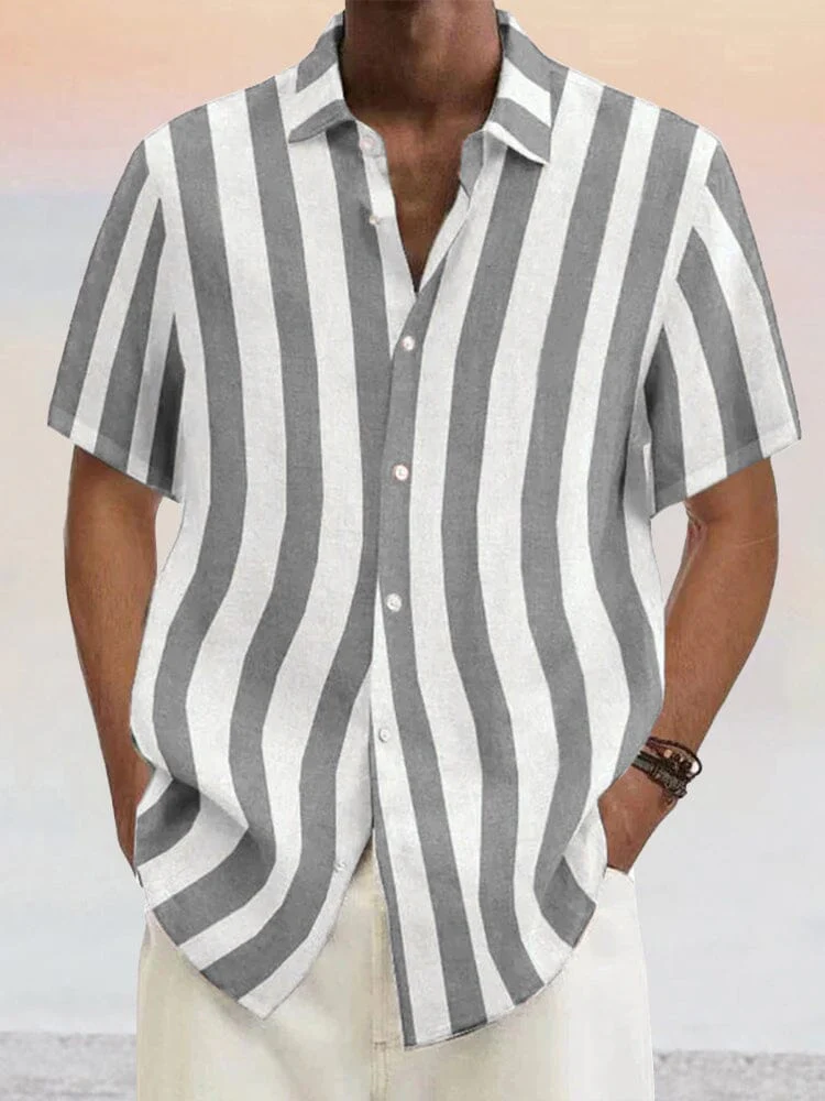 Classic Casual Cotton Linen Stripe Shirt - Image 4