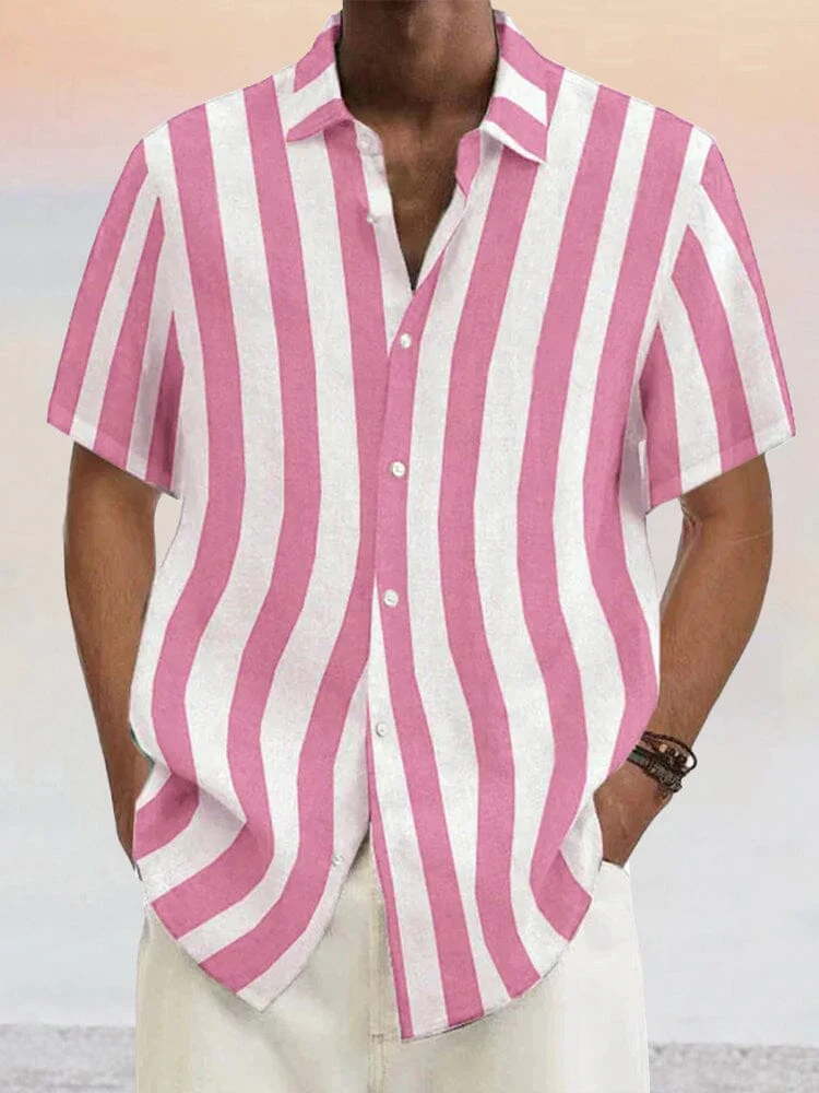 Classic Casual Cotton Linen Stripe Shirt - Image 5