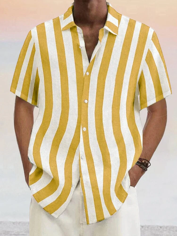 Classic Casual Cotton Linen Stripe Shirt - Image 6