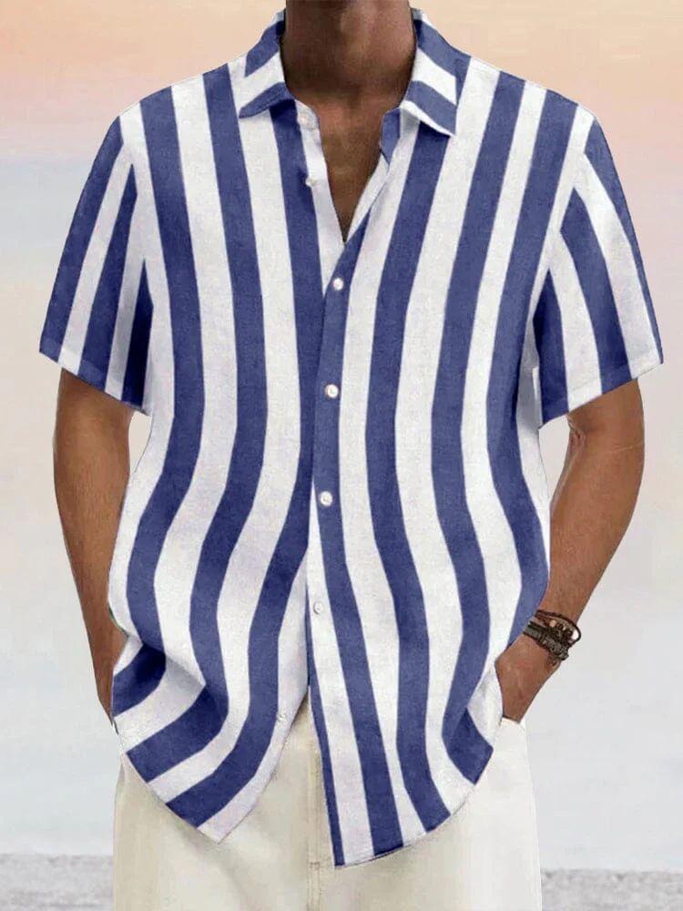 Classic Casual Cotton Linen Stripe Shirt - Image 7