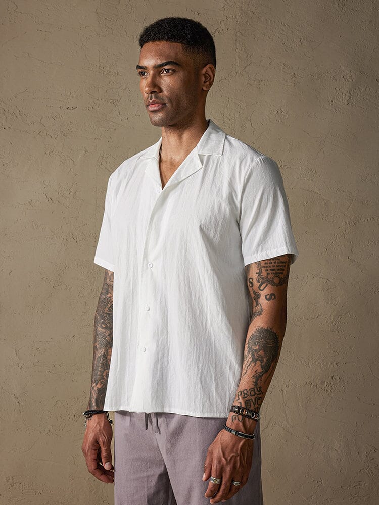 Classic Solid Cotton and Linen Casual Button Shirt - Image 3