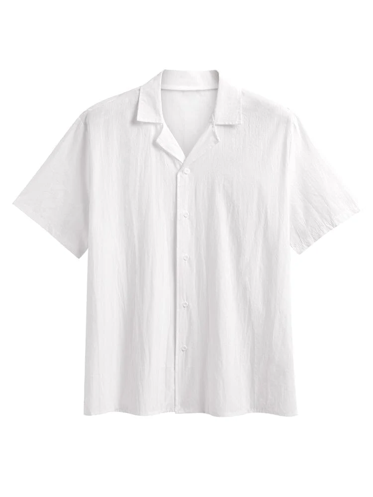 Classic Solid Cotton and Linen Casual Button Shirt - Image 6