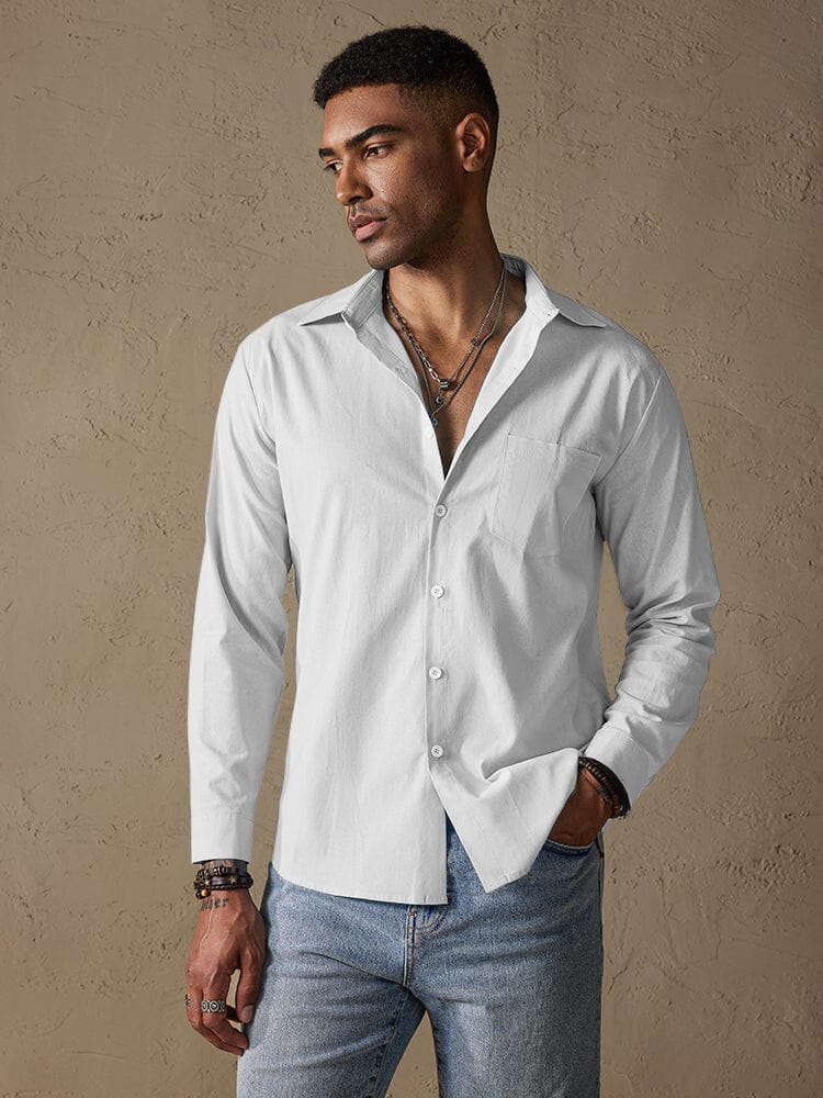 Cotton Linen Long Sleeve Casual Shirt - Image 7