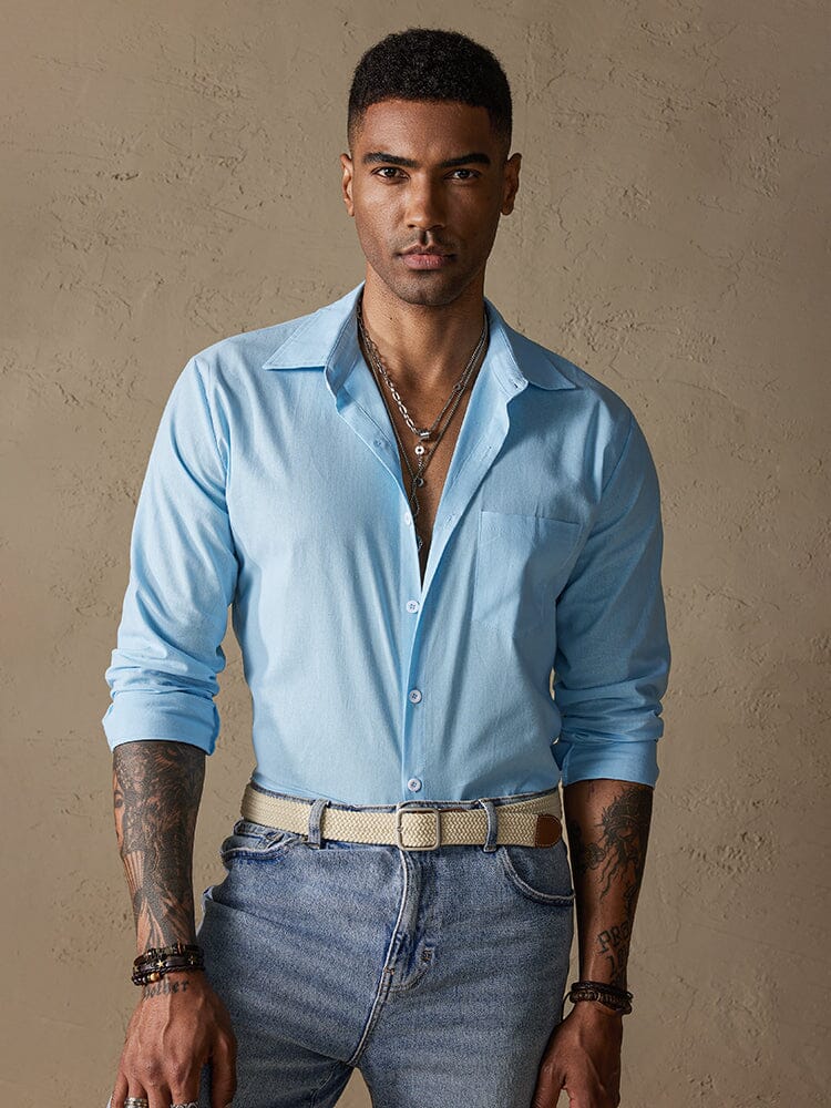 Cotton Linen Long Sleeve Casual Shirt - Image 9