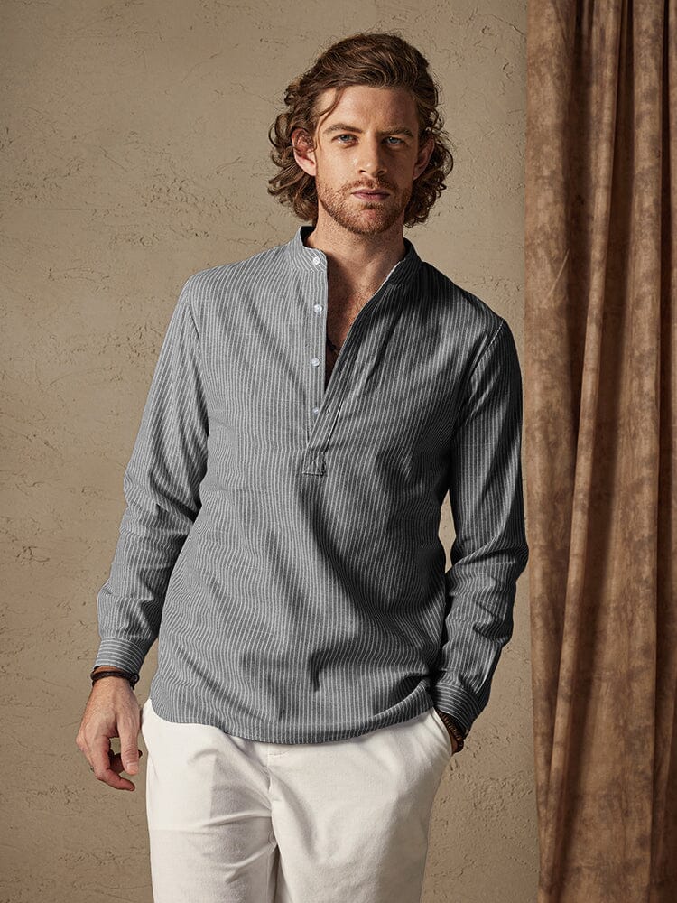 Cotton Linen Stripe Long Sleeve Shirts - Image 3