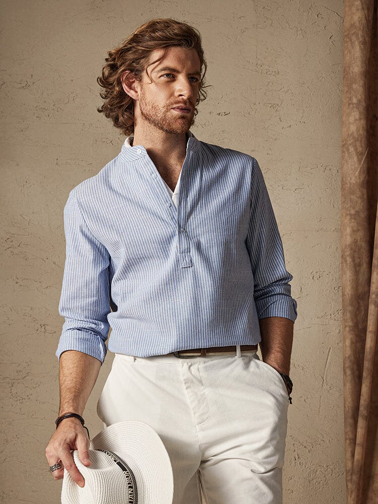 Cotton Linen Stripe Long Sleeve Shirts - Image 4
