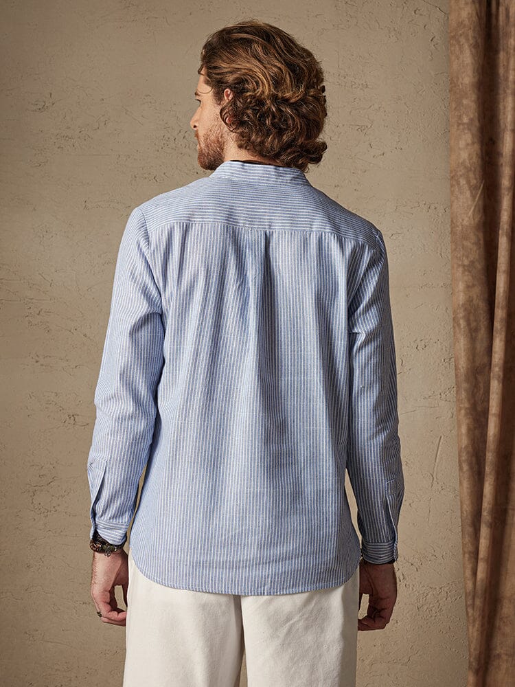 Cotton Linen Stripe Long Sleeve Shirts - Image 6