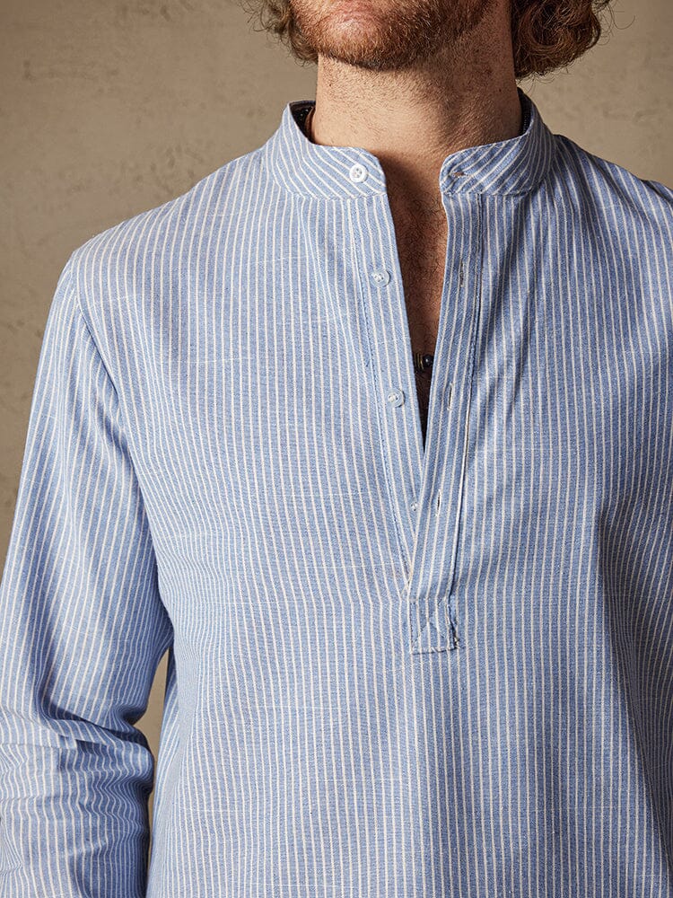 Cotton Linen Stripe Long Sleeve Shirts - Image 8