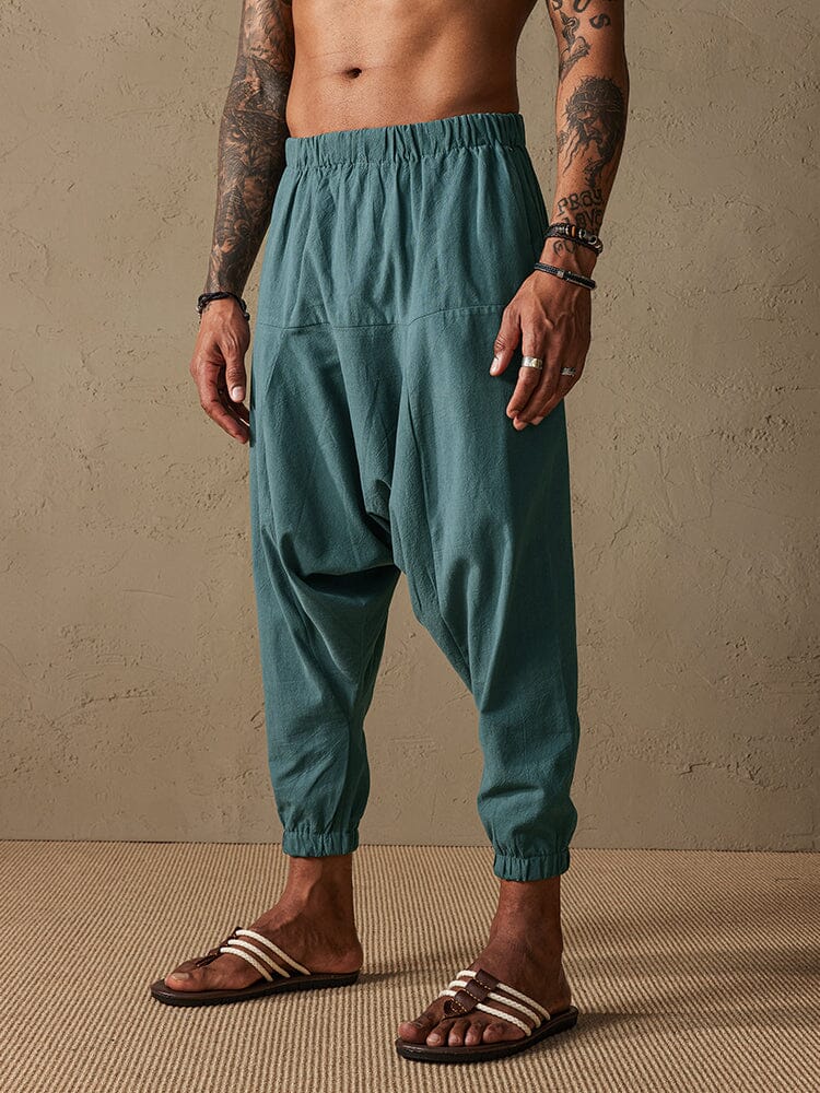 Loose Fit Drop Crotch Cotton Linen Pants - Image 4