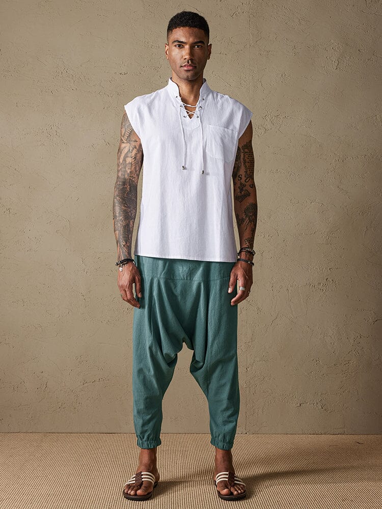Loose Fit Drop Crotch Cotton Linen Pants - Image 6