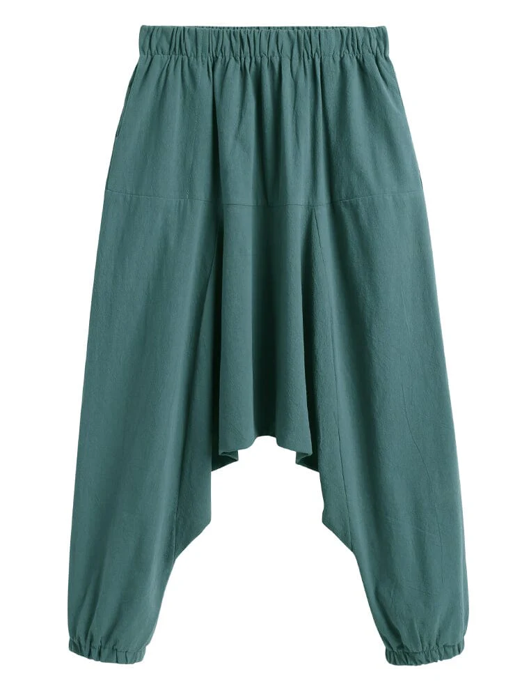 Loose Fit Drop Crotch Cotton Linen Pants - Image 8
