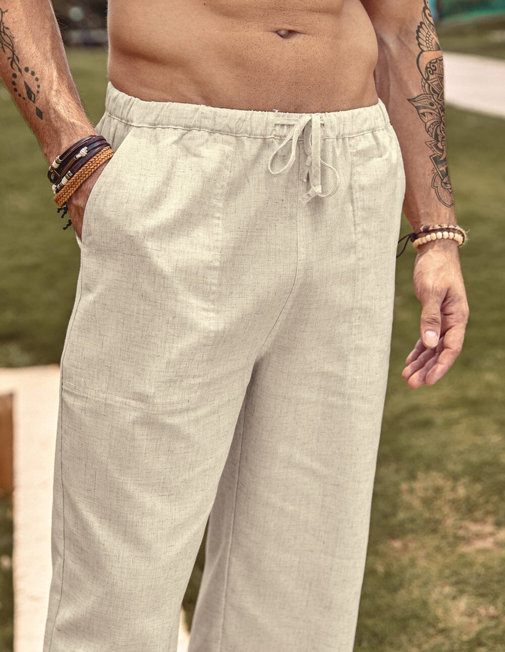 Linen Style Elastic Waist Yoga Pants (US Only) - Image 8