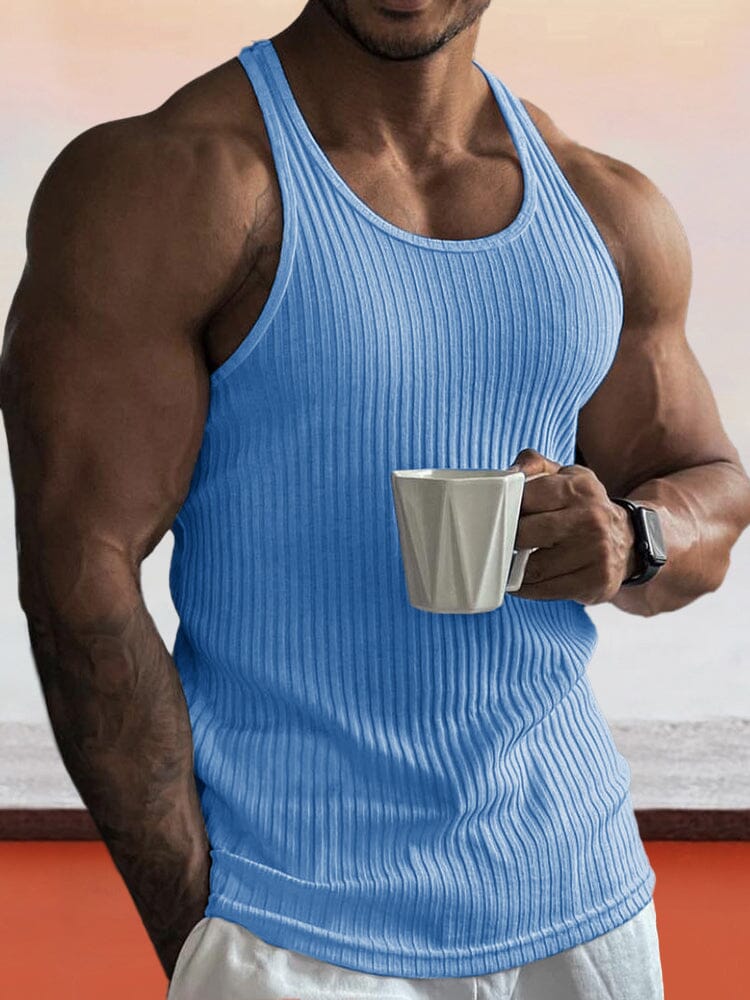 Solid Slim Fit Gym Knitted Tank Top - Image 3