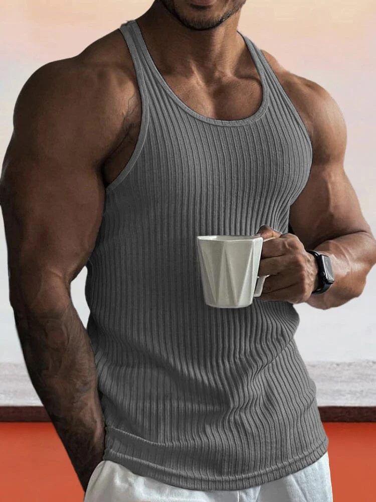 Solid Slim Fit Gym Knitted Tank Top - Image 4
