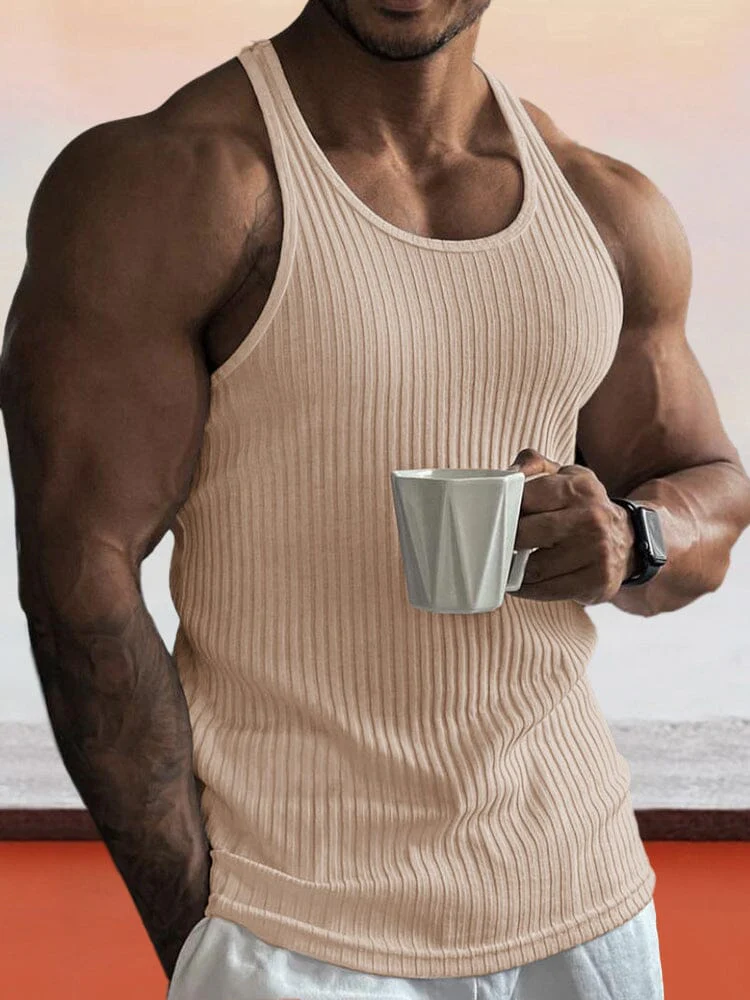 Solid Slim Fit Gym Knitted Tank Top - Image 5