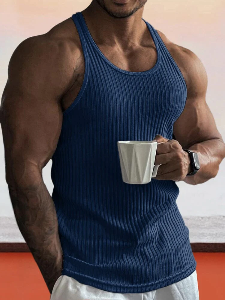 Solid Slim Fit Gym Knitted Tank Top - Image 6