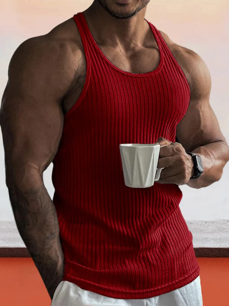 Solid Slim Fit Gym Knitted Tank Top - Image 7