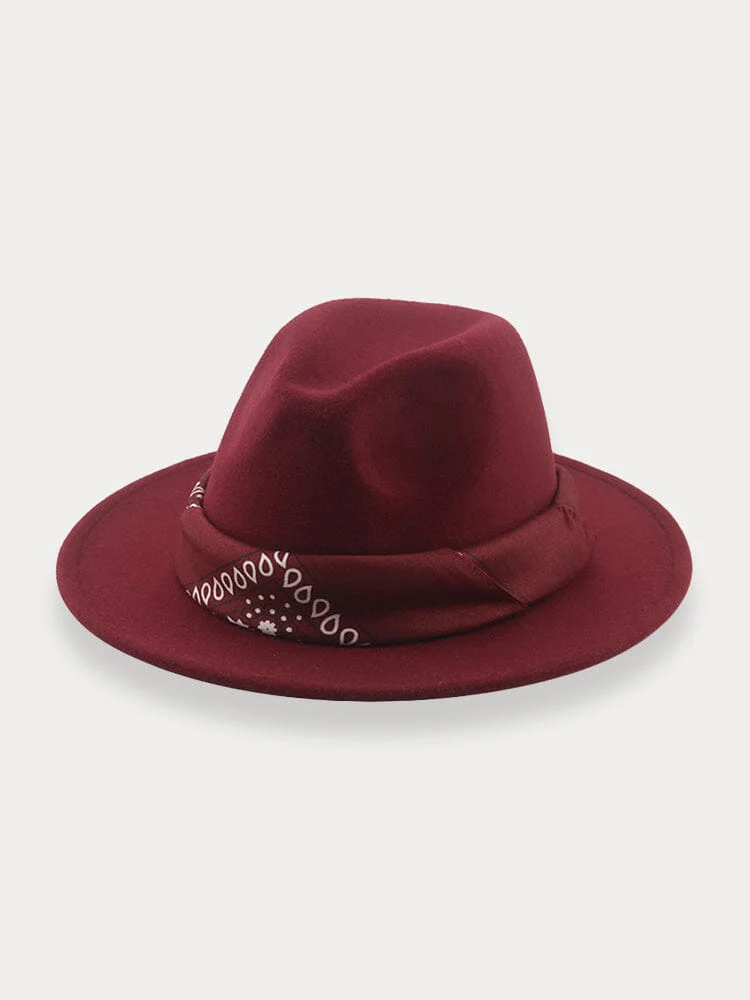 Flat Brim Fedora Hat with Kirchief - Image 23