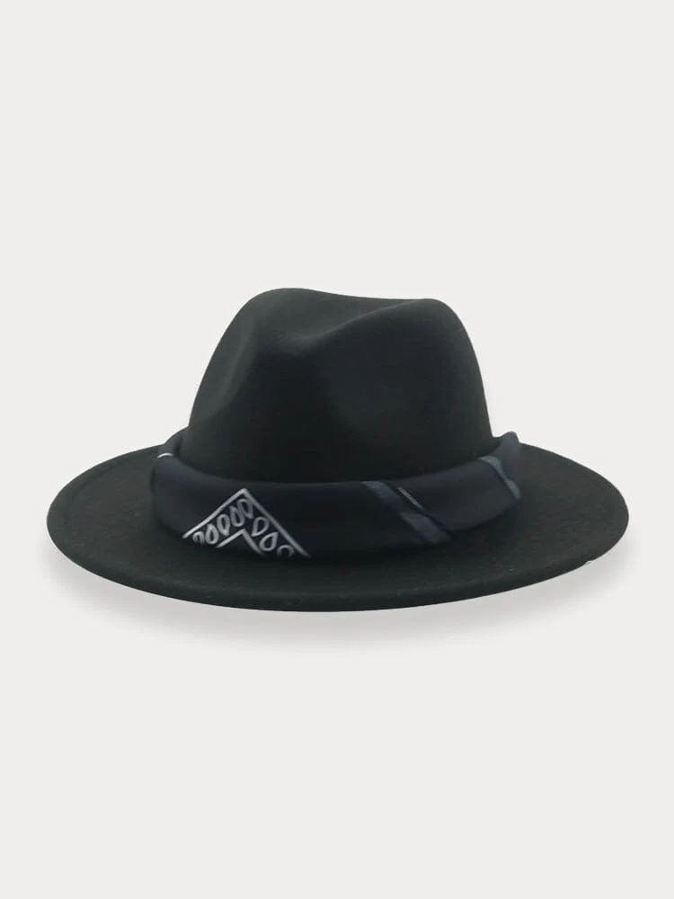 Flat Brim Fedora Hat with Kirchief - Image 4