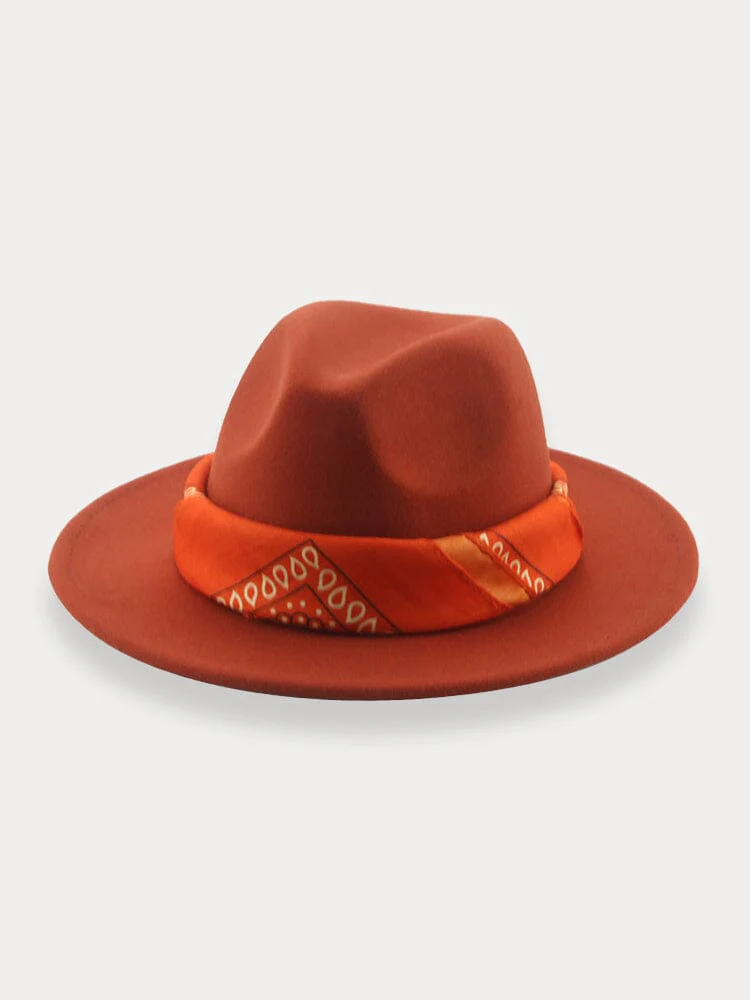 Flat Brim Fedora Hat with Kirchief - Image 8