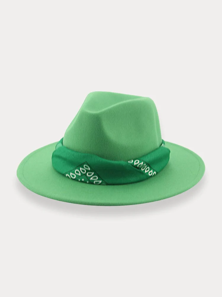 Flat Brim Fedora Hat with Kirchief - Image 9
